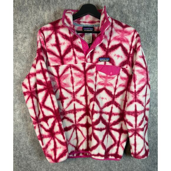 Patagonia Womens Synchilla RARE Pink Diamonds Print Medium Snap-T Pullover - Picture 1 of 7